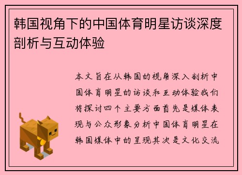 韩国视角下的中国体育明星访谈深度剖析与互动体验